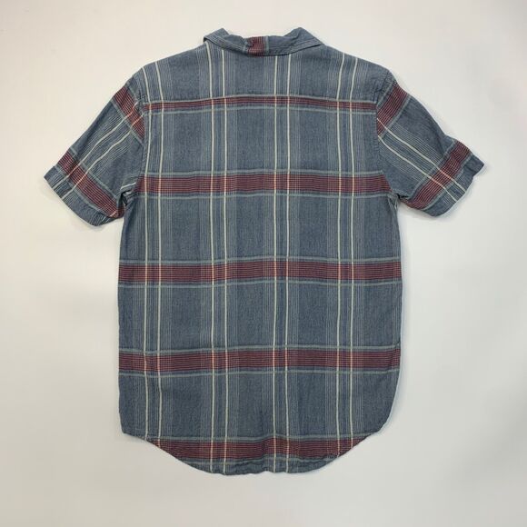 RVCA Shirt Mens Small Cadet Blue Linen Blend Pepperland Plaid Regular Fit Pocket - Picture 6 of 10